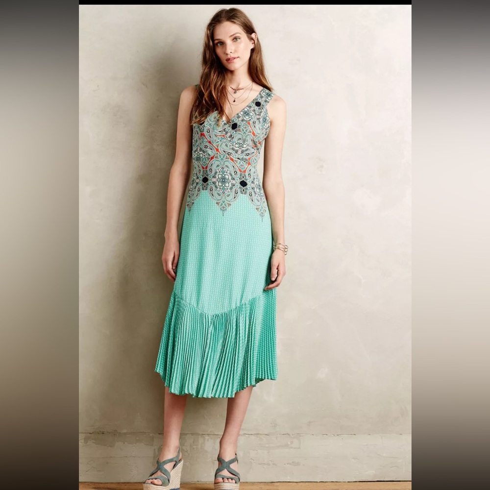 Anthropologie Paisley-Pleated Midi Dress NWT